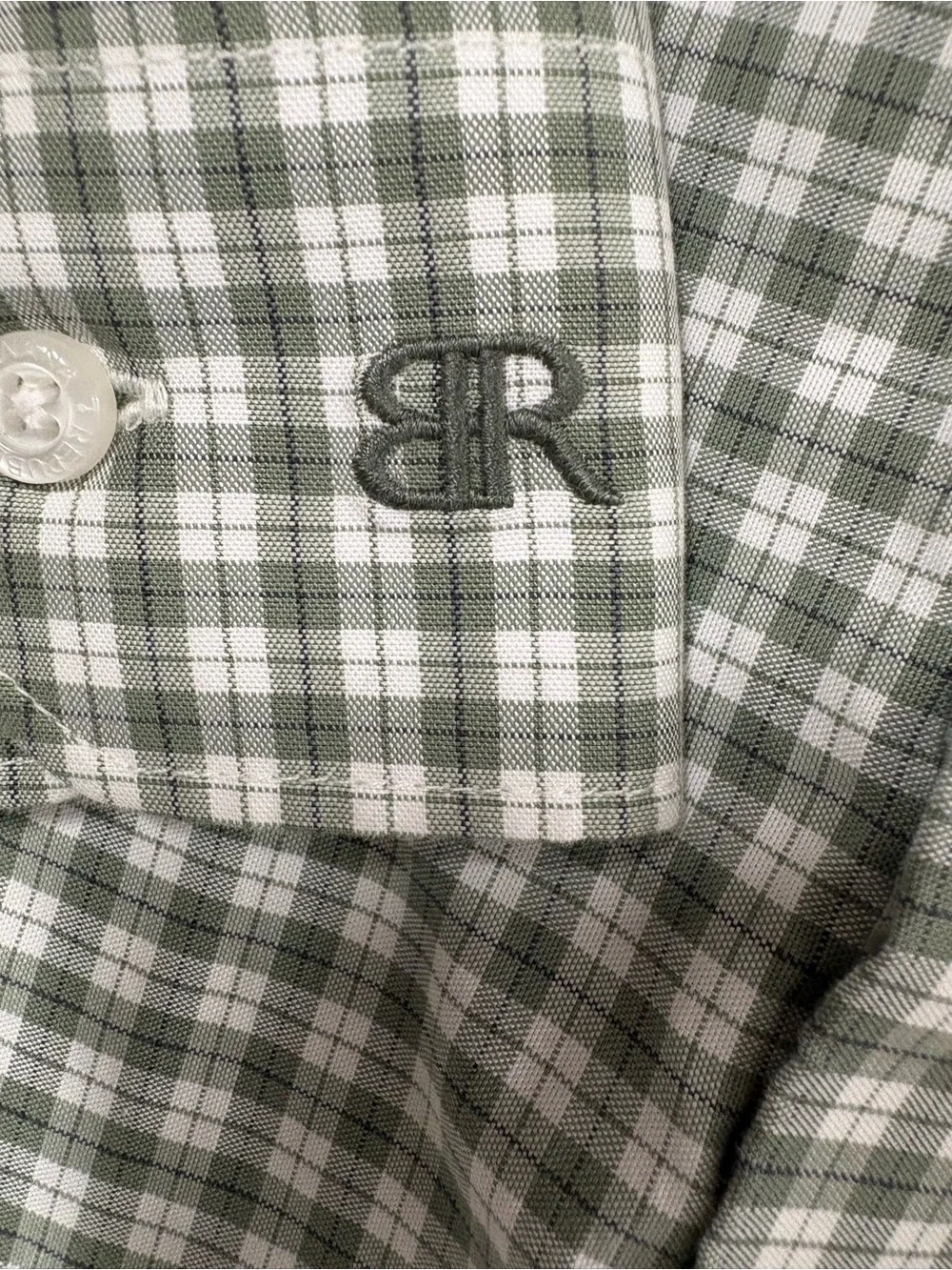 Banana Republic Men’s Button Down Long Sleeve Shirt Green & White Gingham Size M